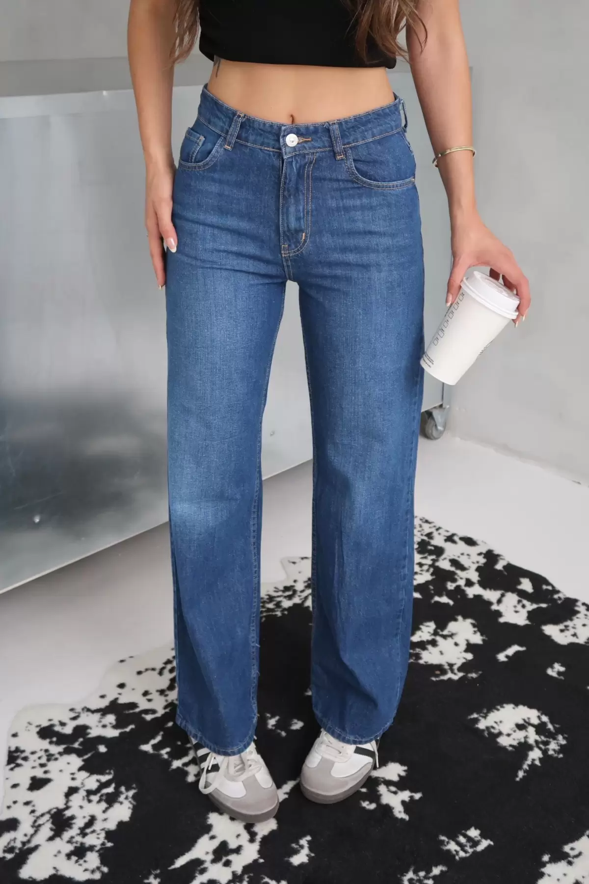 Kadın Geniş Bol Paça Regular Fit Jean Kot Pantolon Mavi