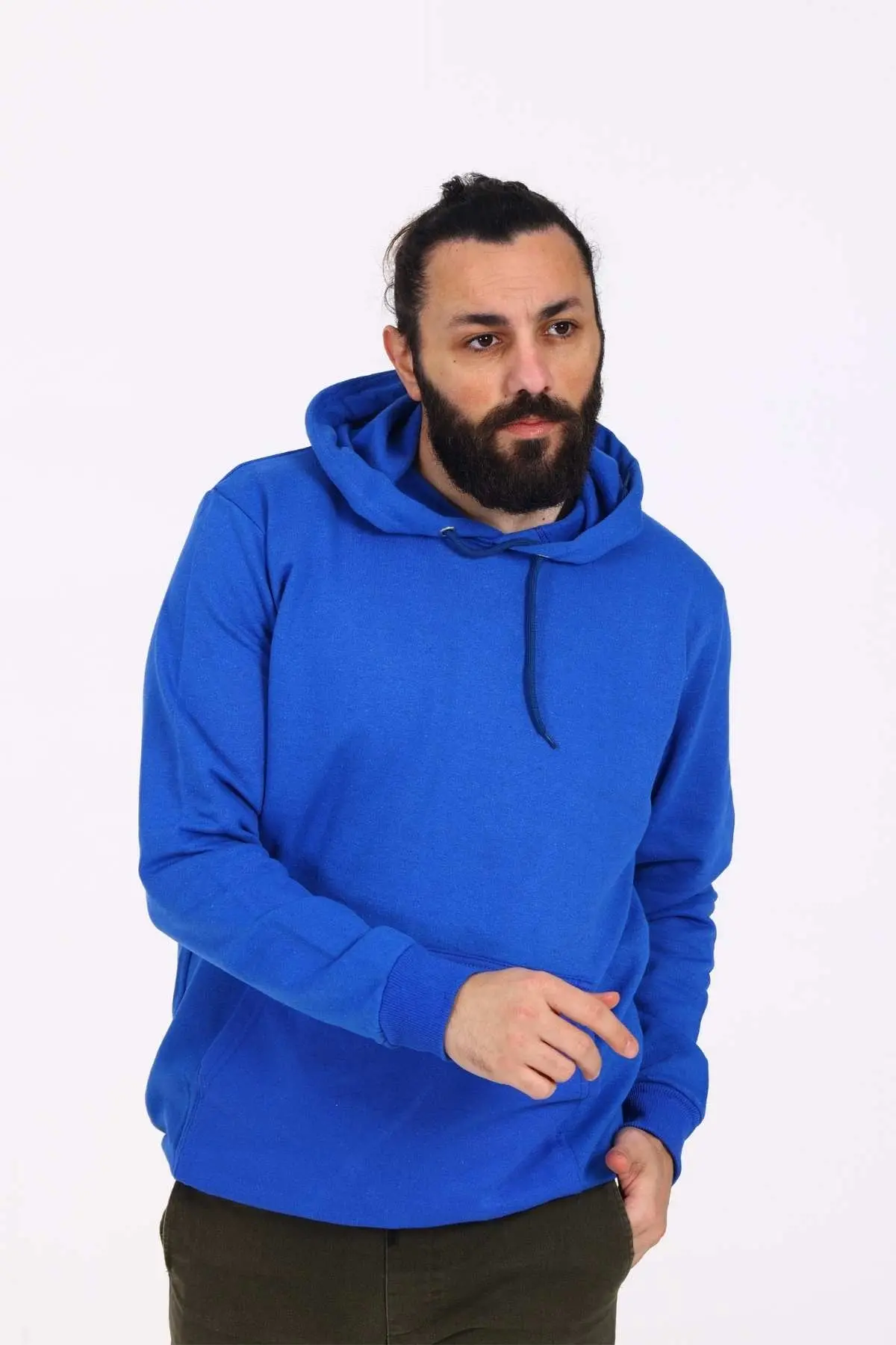 Kapüşonlu İçi Polarlı Regular Kalıp Erkek Sweatshirt Mavi