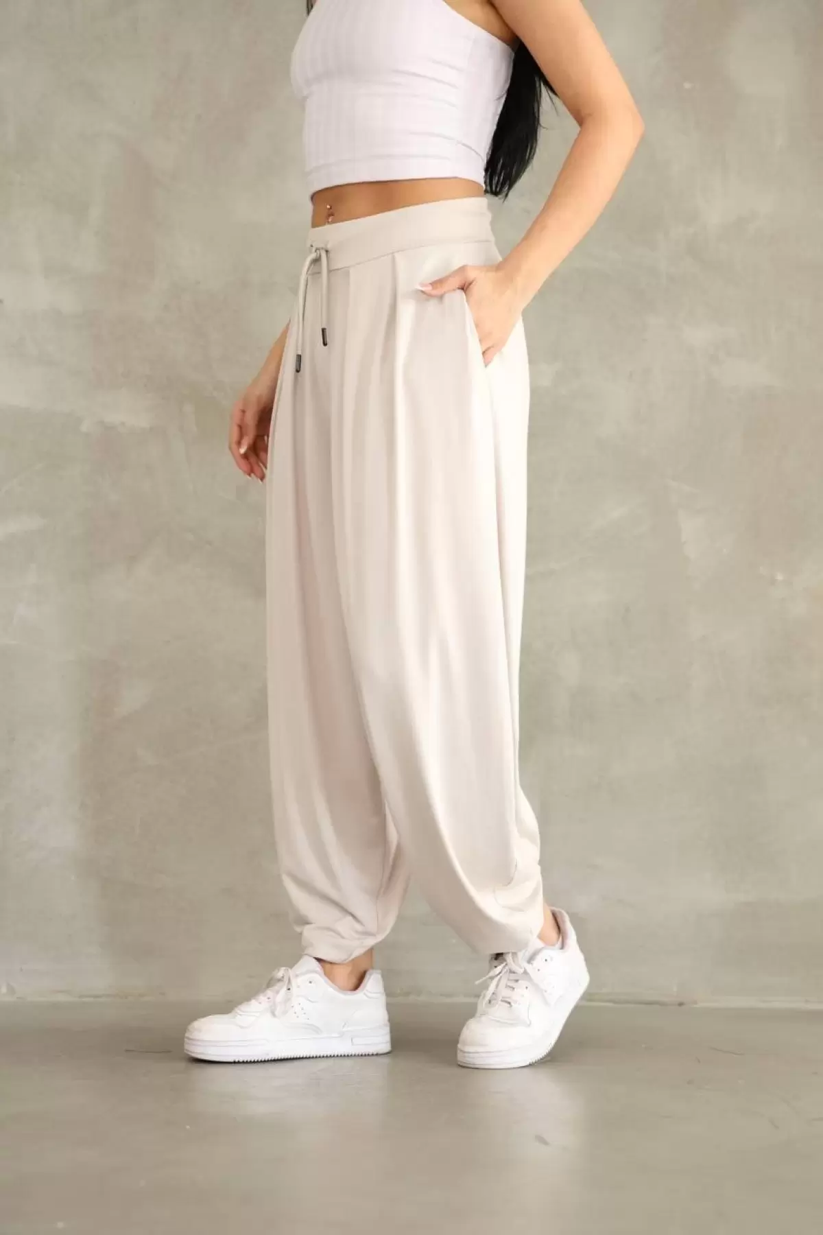 Osy Modal Yumuşak Dokulu Kumaş Şalvar Pantalon-Bej