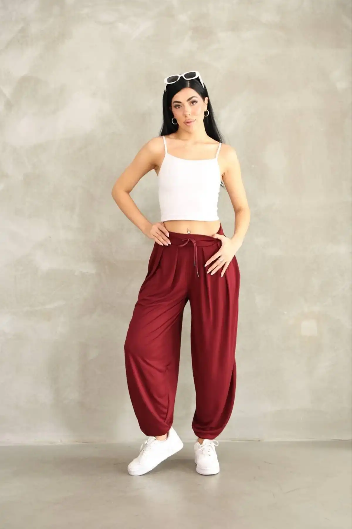 Osy Modal Yumuşak Dokulu Kumaş Şalvar Pantalon-Bordo