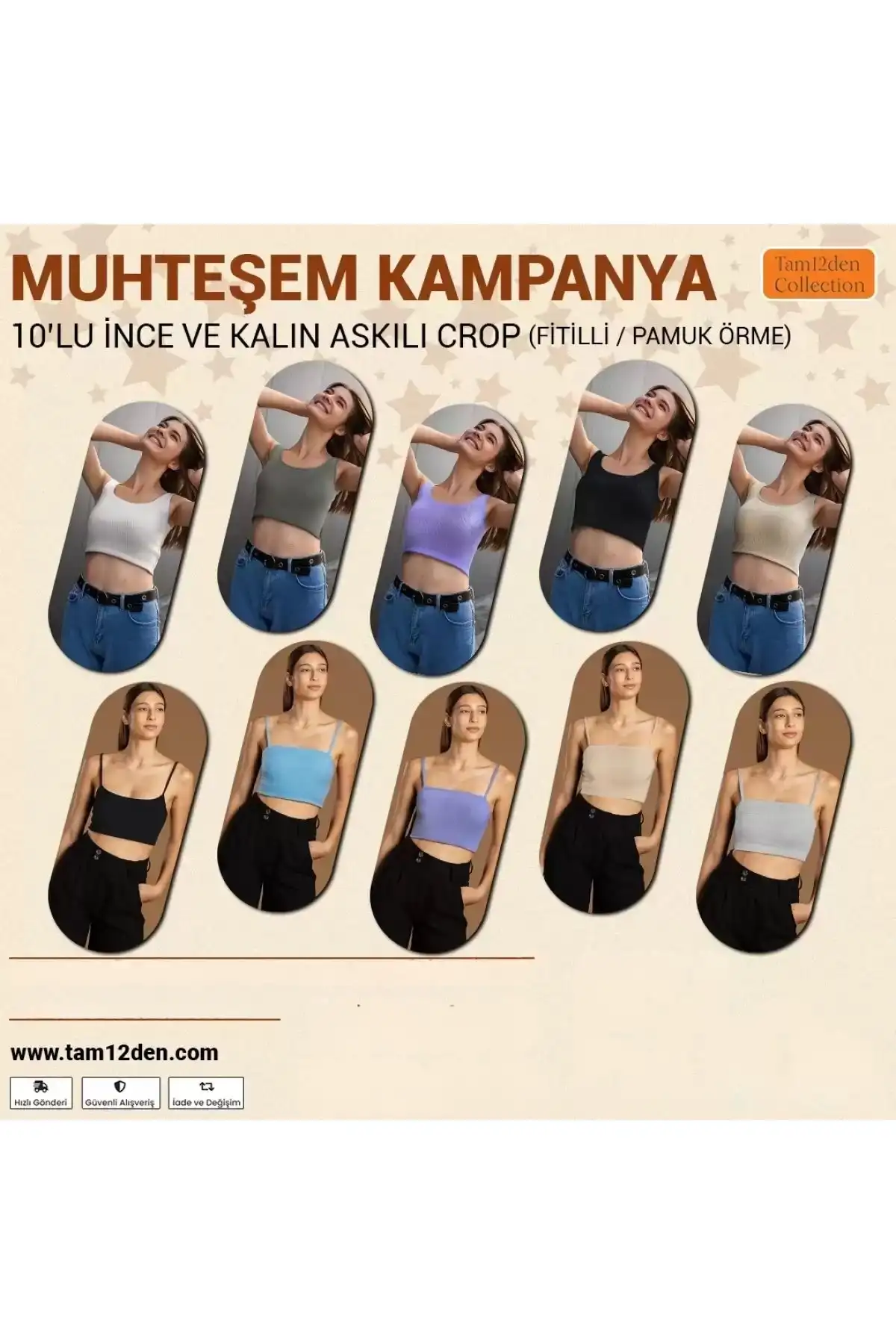 10lu İnce ve Kalın Askılı Crop (Fitilli / Pamuk Örme)