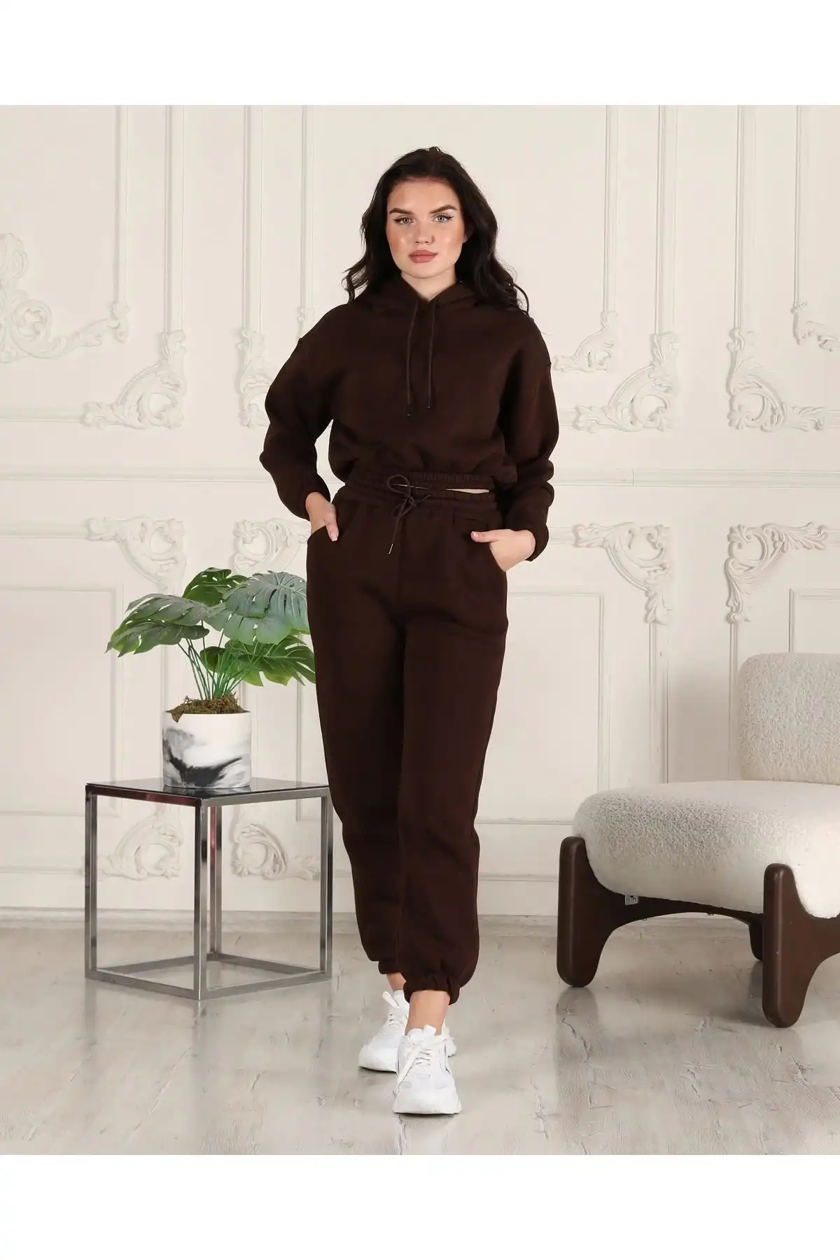 3 İplik Şardonlu Kapüşonlu Sweatshirt Eşofman Altı