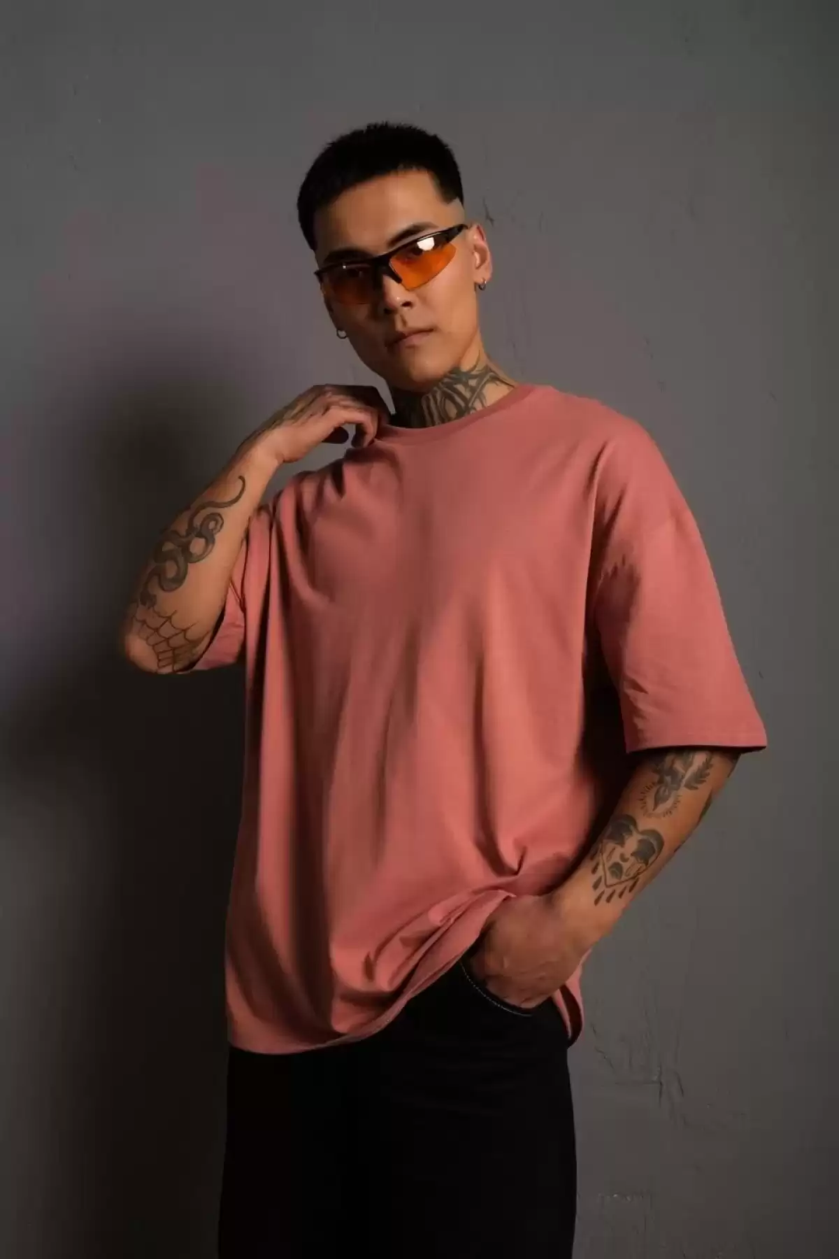 Erkek 24/1 Düz A Kalite Oversize T-shirt - Mavi