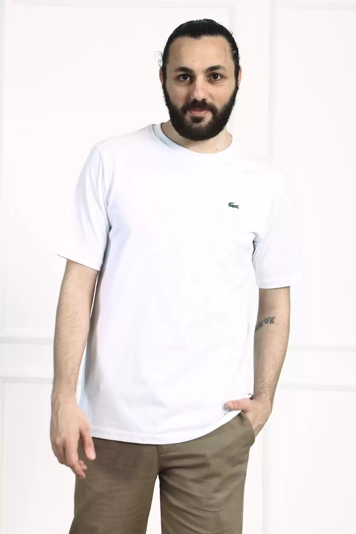 Erkek Bisiklet Yaka Pamuklu Regular Fit Tişört Beyaz