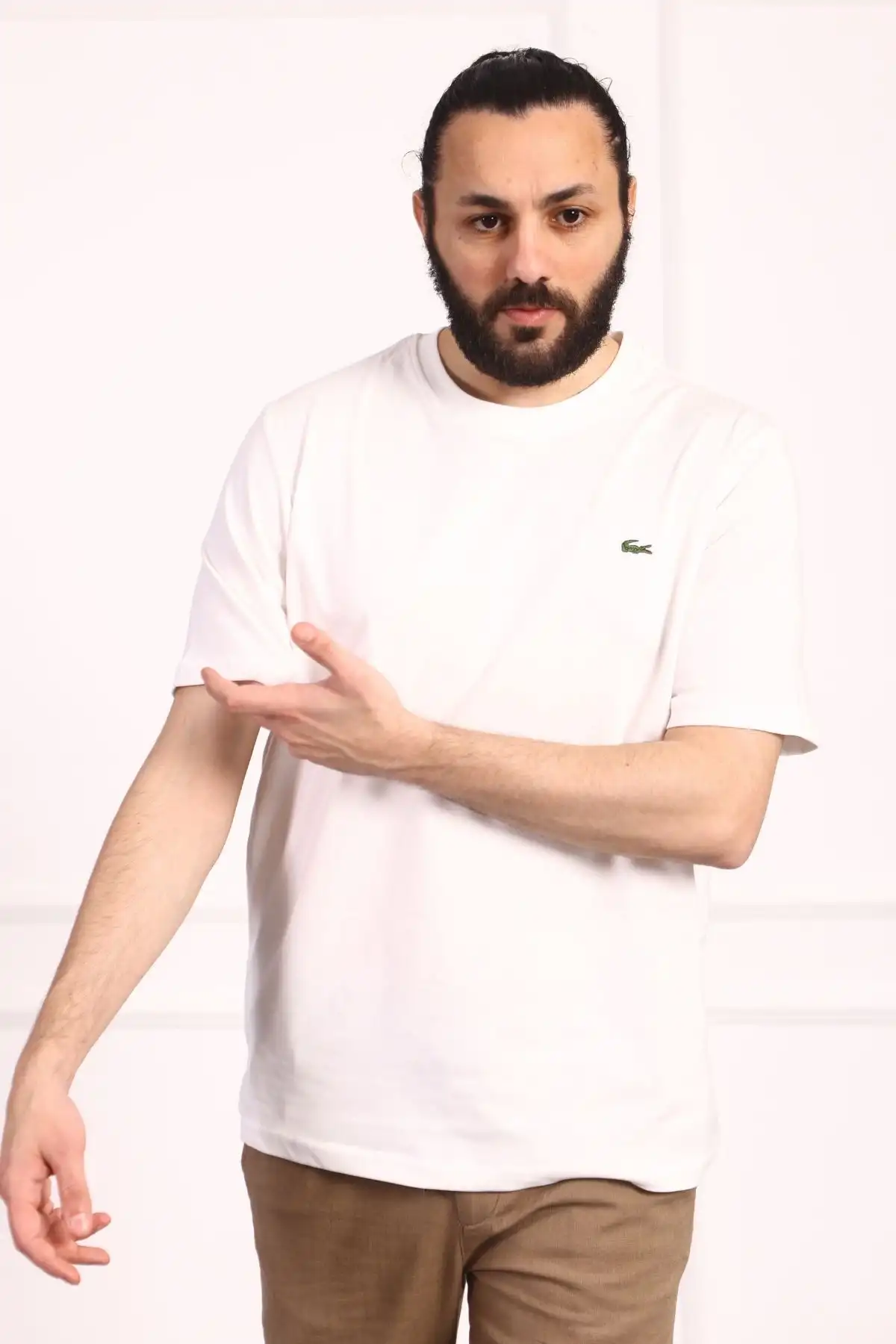 Erkek Bisiklet Yaka Pamuklu Regular Fit Tişört Kırık Beyaz