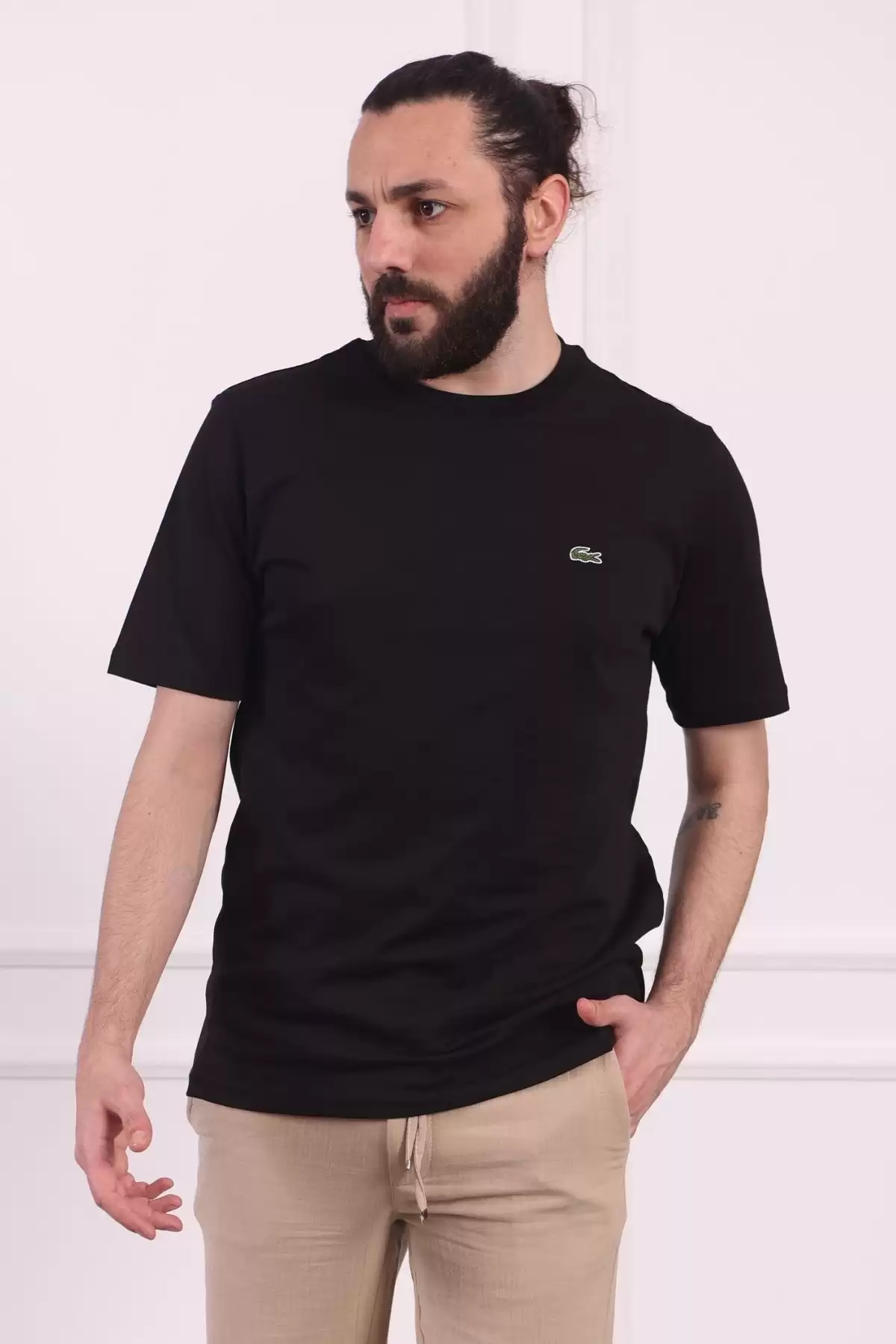 Erkek Bisiklet Yaka Pamuklu Regular Fit Tişört Siyah