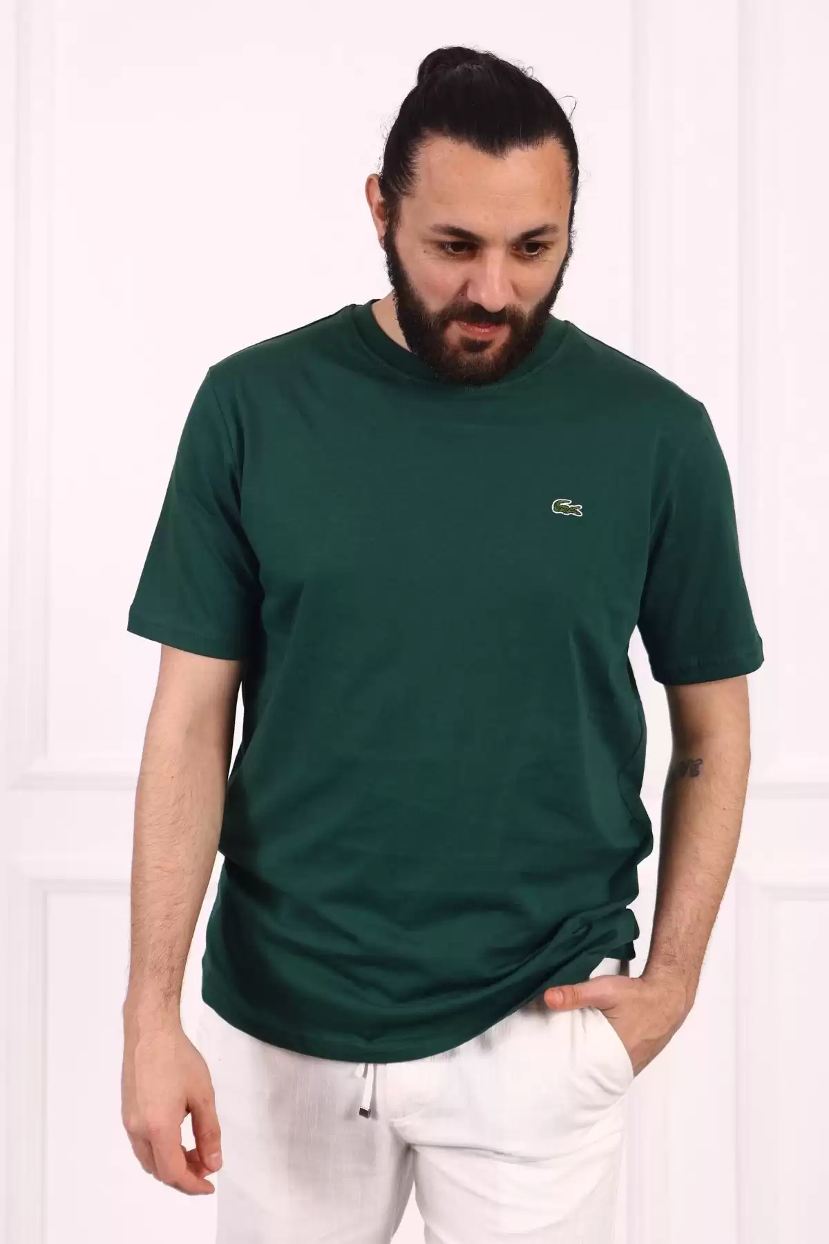 Erkek Bisiklet Yaka Pamuklu Regular Fit Tişört Yeşil