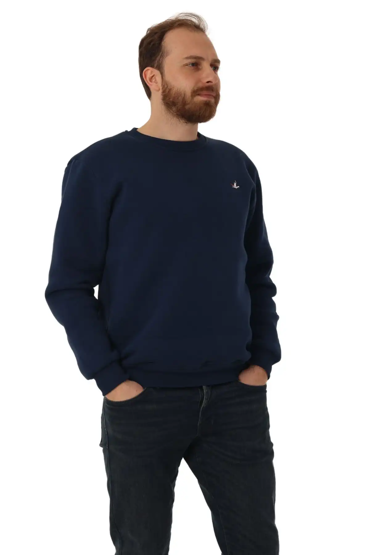Erkek Bisiklet Yaka Regular Kalıp Logolu Sweatshirt Lacivert