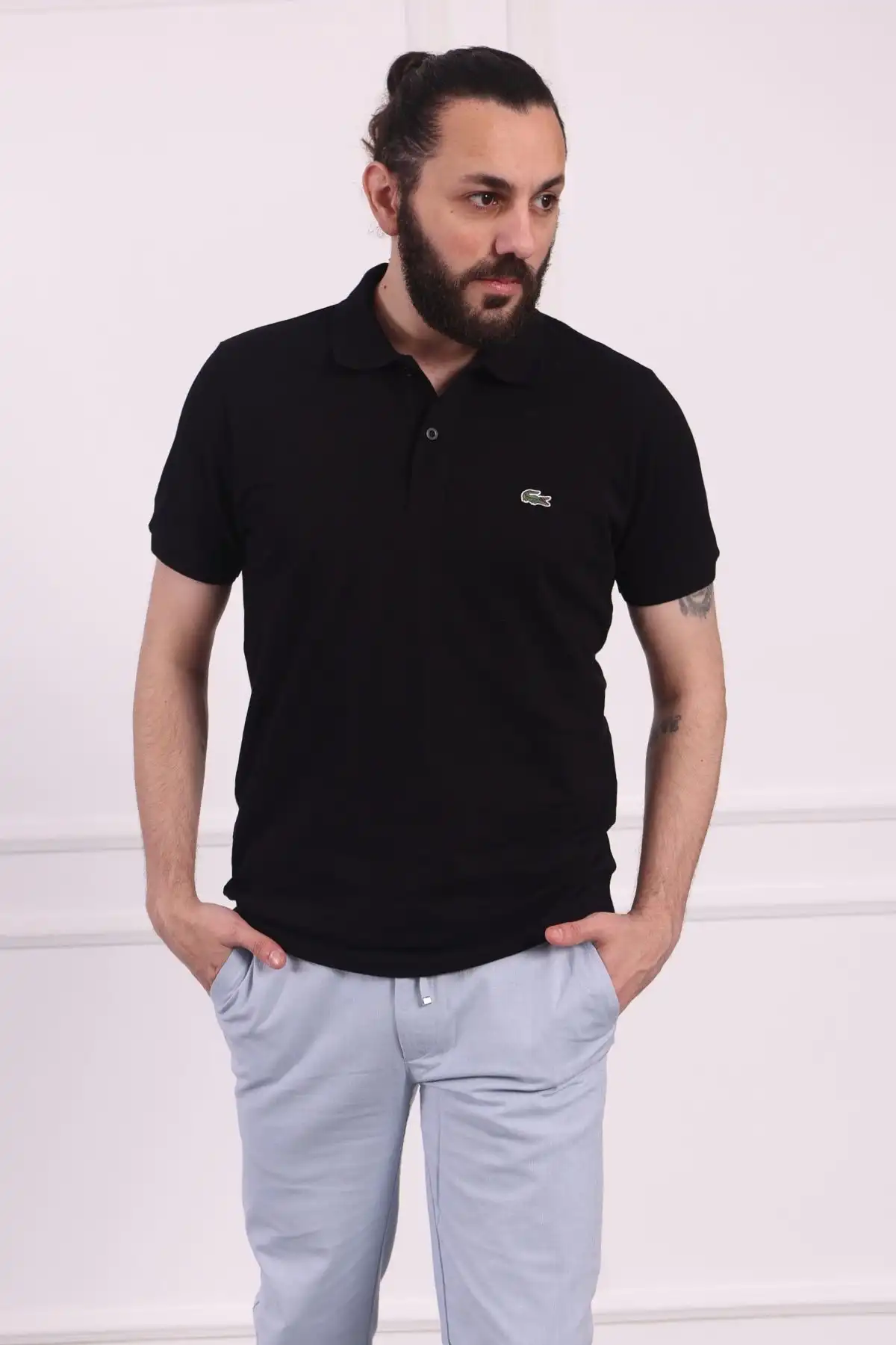 Erkek Regular Fit Pamuklu Polo Yaka Tişört Siyah