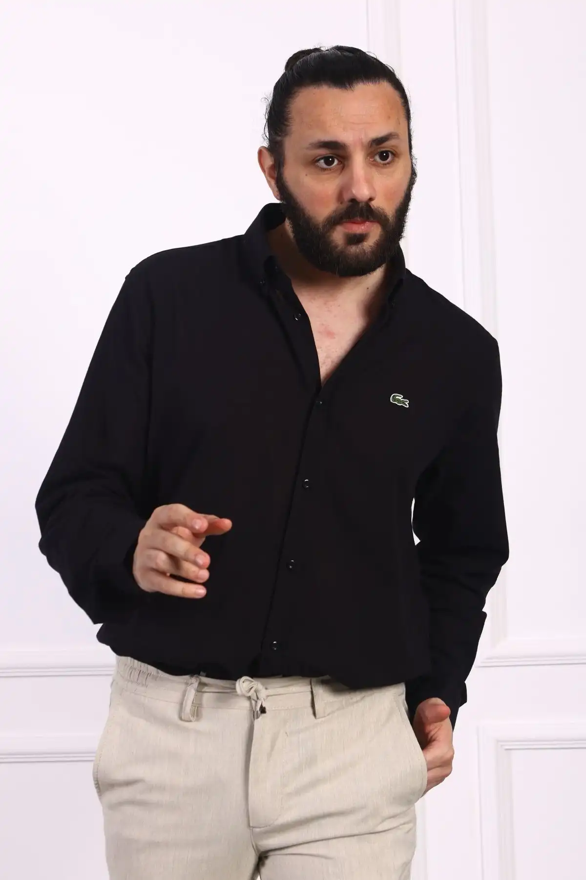 Erkek Regular Fit Yazlık Keten Gömlek Siyah
