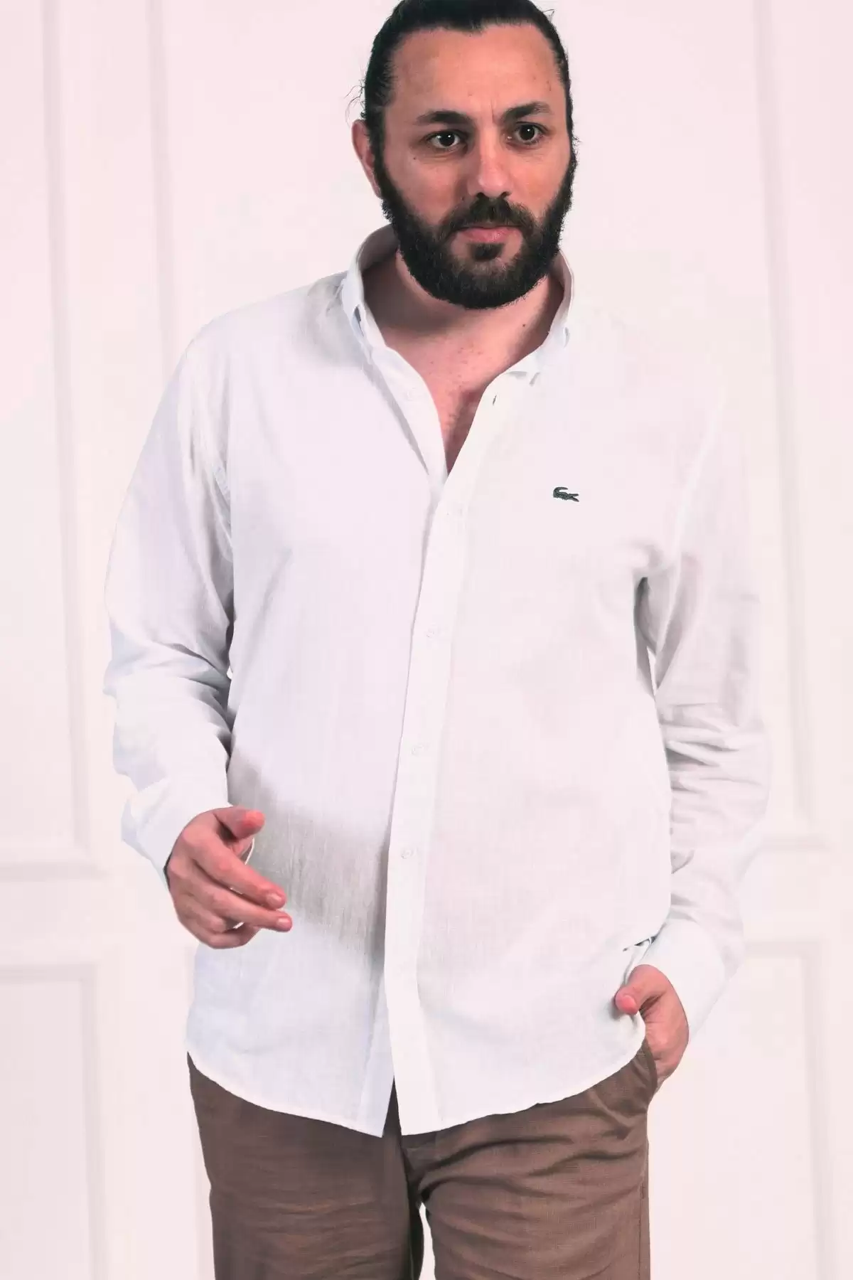 Erkek Regular Fit Yazlık Keten Gömlek Beyaz