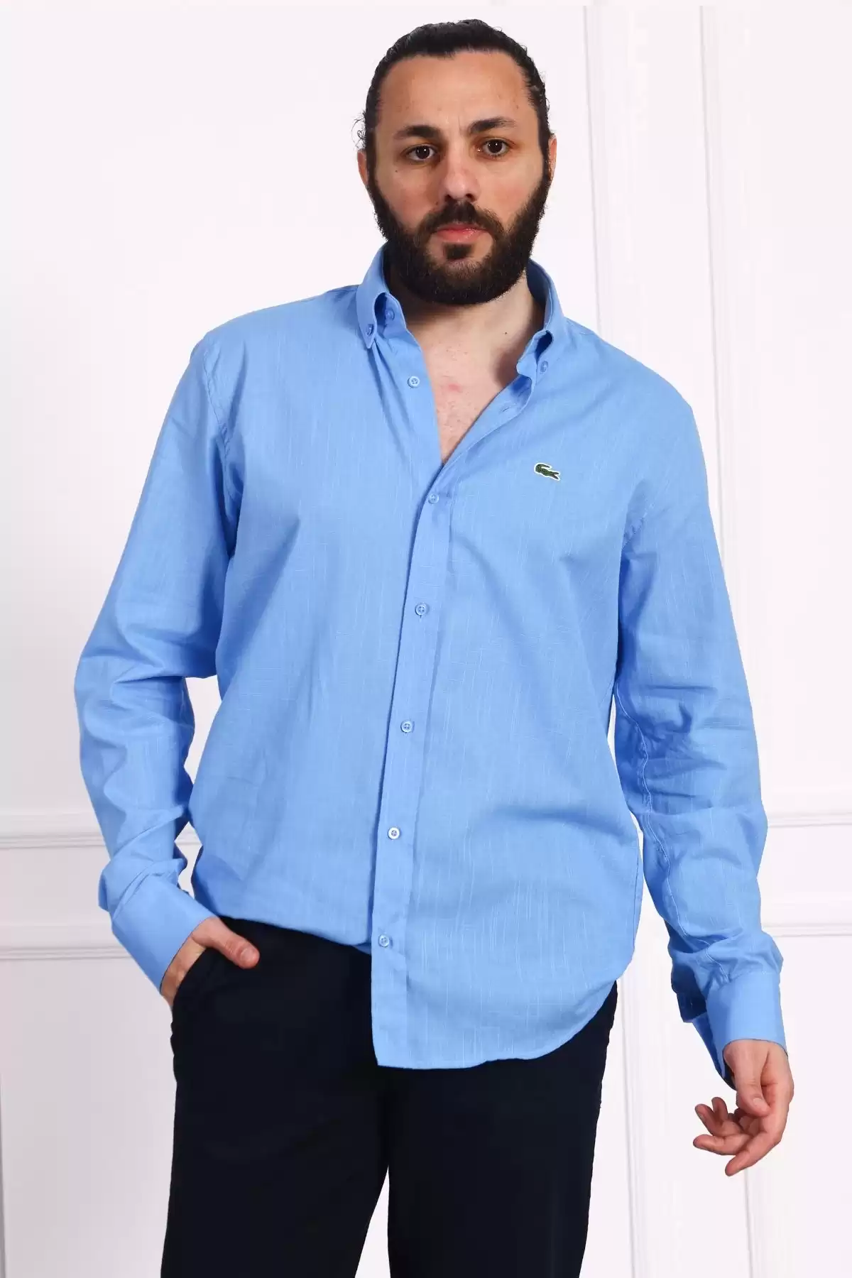 Erkek Regular Fit Yazlık Keten Gömlek Mavi
