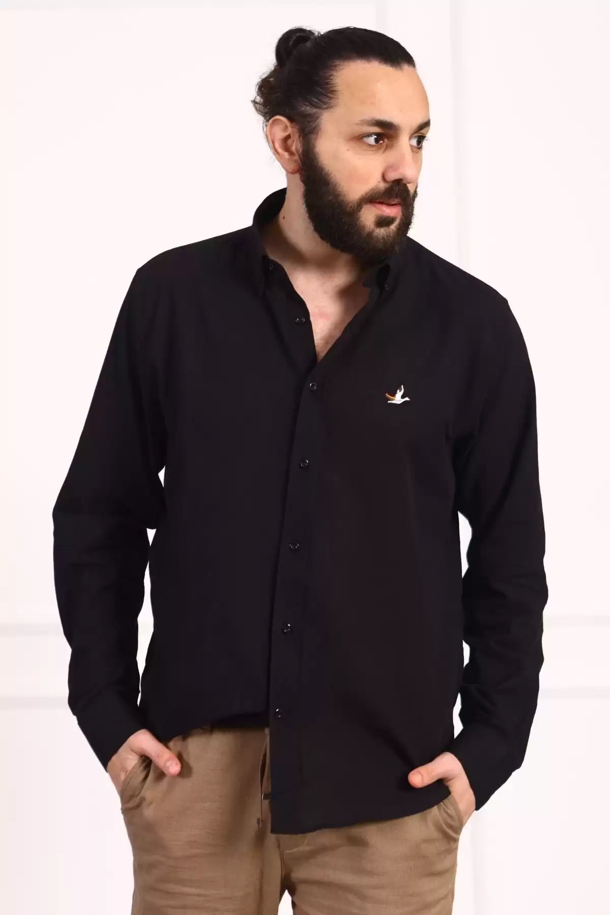 Erkek Regular Fit Yazlık Keten Gömlek Siyah