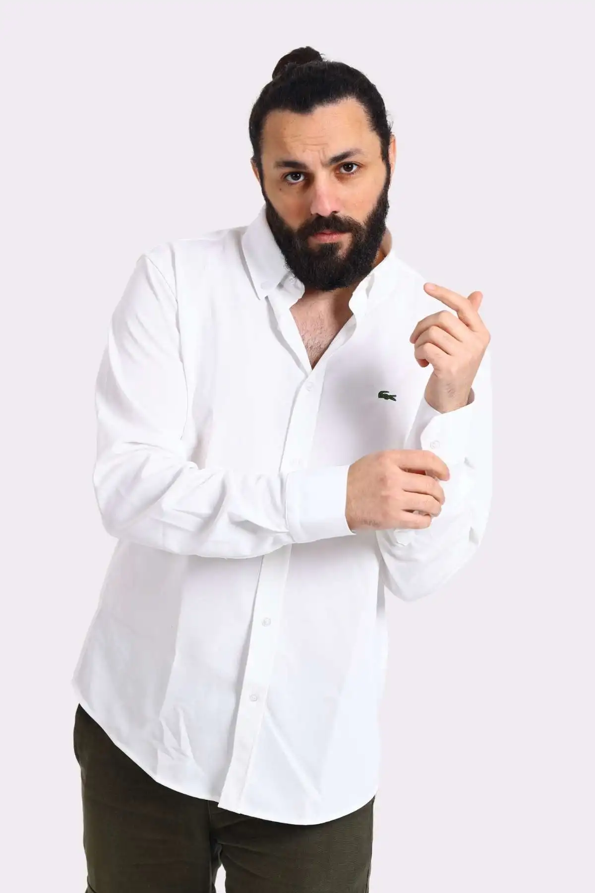 Erkek Regular Fit Non İron Buruşmaz Kumaş Likralı Gömlek Beyaz