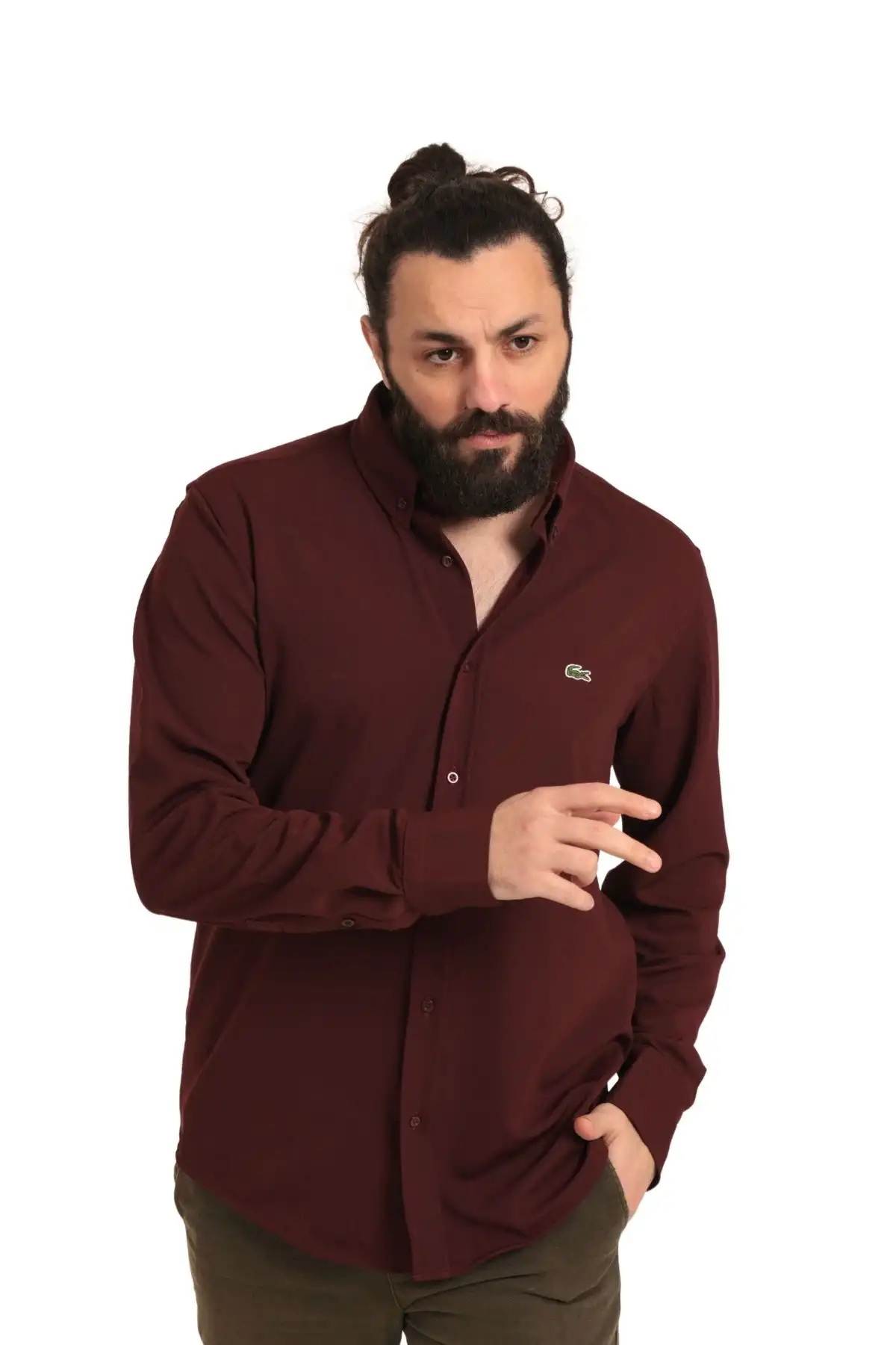 Erkek Regular Fit Non İron Buruşmaz Kumaş Likralı Gömlek Bordo