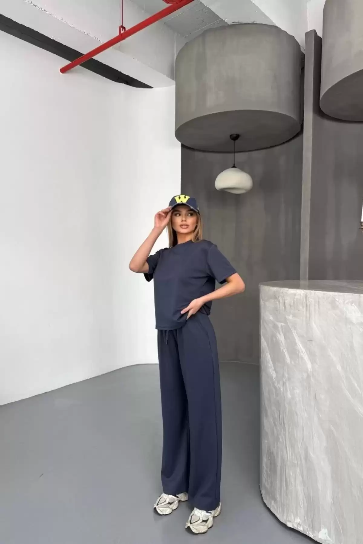 Osy Modal Yumuşak Dokulu Kumaş Kısa Kollu Bluz Rahat Pantalon ikili Takım- Füme