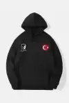 10 Kasıma Özel Üç İplik Kapüşonlu Baskılı SweatShirt - Siyah