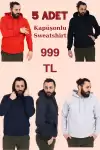 5 Adet Kapüşonlu İçi Polarlı Regular Kalıp Erkek Sweatshirt