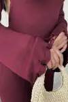 Acık Sırt Detaylı Maxi Uzun Boy Elbise- Bordo
