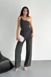 Asimetrik Crop Pantalon ikili Takım - Füme