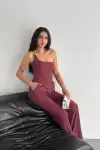 Asimetrik Crop Pantalon ikili Takım - Gül Kurusu