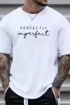 erkekler için Ön Arka Baskılı PERFECTLY günlük Kısa Kol tişört - Beyaz
