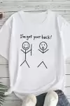 Kadın Beyaz Ive Got Your Back Grafik Tişört - Eğlenceli Çubuk Tasarımlı Oversize Günlük Kısa Kollu Tişört, Polyester Örgü, Yuvarlak Yaka, İlkbahar ve Yaz için Mükemmel, Günlük Giyim Tişört | Eğlenceli Tasarım | Polyester Kumaş - Beyaz