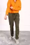 Beli Lastikli Ve Bağcıklı Erkek Keten Pantolon Haki