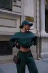 Bisiklet Yaka Nakış İşlemeli Üç İplik Sweat Takım - Yeşil