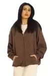 Cepli Fermuarlı Kapüşonlu Kadın Sweat Kahverengi