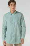 Çizgi Desenli %100 Pamuk Erkek Gömlek Mint Yeşil Beyaz