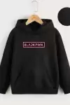 Çocuk Unisex Kapüşonlu Blackpink Baskılı Sweatshirt - Siyah