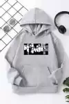 Çocuk Unisex Kapüşonlu Koyu Anime Baskılı Sweatshirt - Gri
