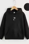 Çocuk Unisex Kapüşonlu Music On-Off Baskılı Sweatshirt - Siyah