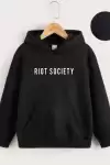 Çocuk Unisex Kapüşonlu Riot Society Baskılı Sweatshirt - Siyah