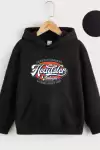 Çocuk Unisex Kapüşonlu Vintages Baskılı Sweatshirt - Siyah