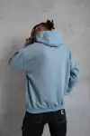 Erkek Armalı Baskılı Kapüşonlu Sweatshirt - Mavi