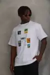Unisex Oversize Baskılı Bisiklet Yaka T-Shirt - Beyaz
