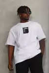 Unisex Oversize Baskılı Bisiklet Yaka T-Shirt - Beyaz