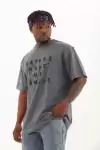 Unisex Oversize Baskılı Bisiklet Yaka T-Shirt - Füme