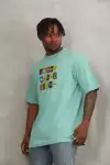 Unisex Oversize Baskılı Bisiklet Yaka T-Shirt - Mint Yeşili