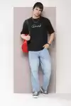 Erkek Baskılı Oversize T-shirt - Siyah
