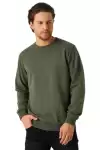 Erkek Bisiklet Yaka Pamuklu Kalın Sweatshirt Haki Renkli