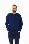 Erkek Bisiklet Yaka Regular Kalıp Logolu Sweatshirt Mavi