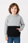 Erkek Çocuk Kapüşonlu Kanguru Cepli Parçalı SweatShirt - Renkli