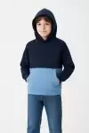 Erkek Çocuk Kapüşonlu Kanguru Cepli Parçalı SweatShirt - Renkli