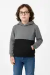 Erkek Çocuk Kapüşonlu Kanguru Cepli Parçalı SweatShirt - Renkli