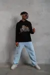 Erkek DANKES Baskılı Kapüşonlu Sweat - Siyah