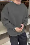 Erkek Düz Bisiklet Yaka Sweat - Füme
