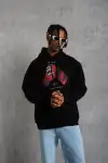Erkek Eldiven Baskılı Kapüşonlu Sweat - Siyah